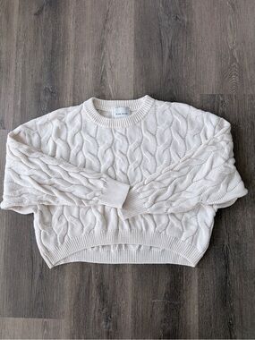 Pink Rose Ivory Cable Knit Crew Sweater